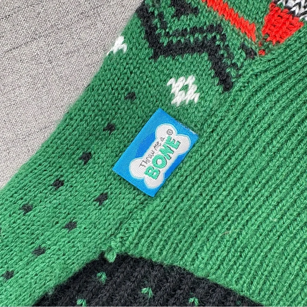 Dog Sweater Fair Isle Winter Turtleneck Knit Sweater Green White Medium